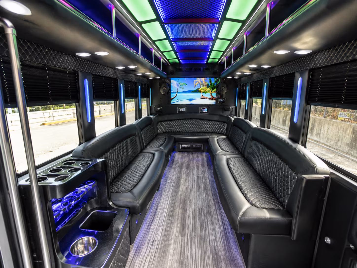 alhambra 18 passenger party bus inside