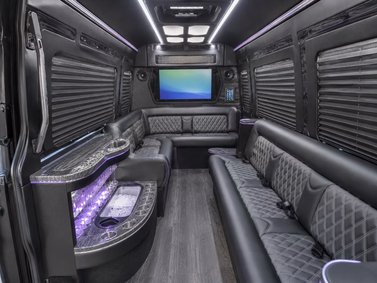 alhambra 28 passenger party bus inside